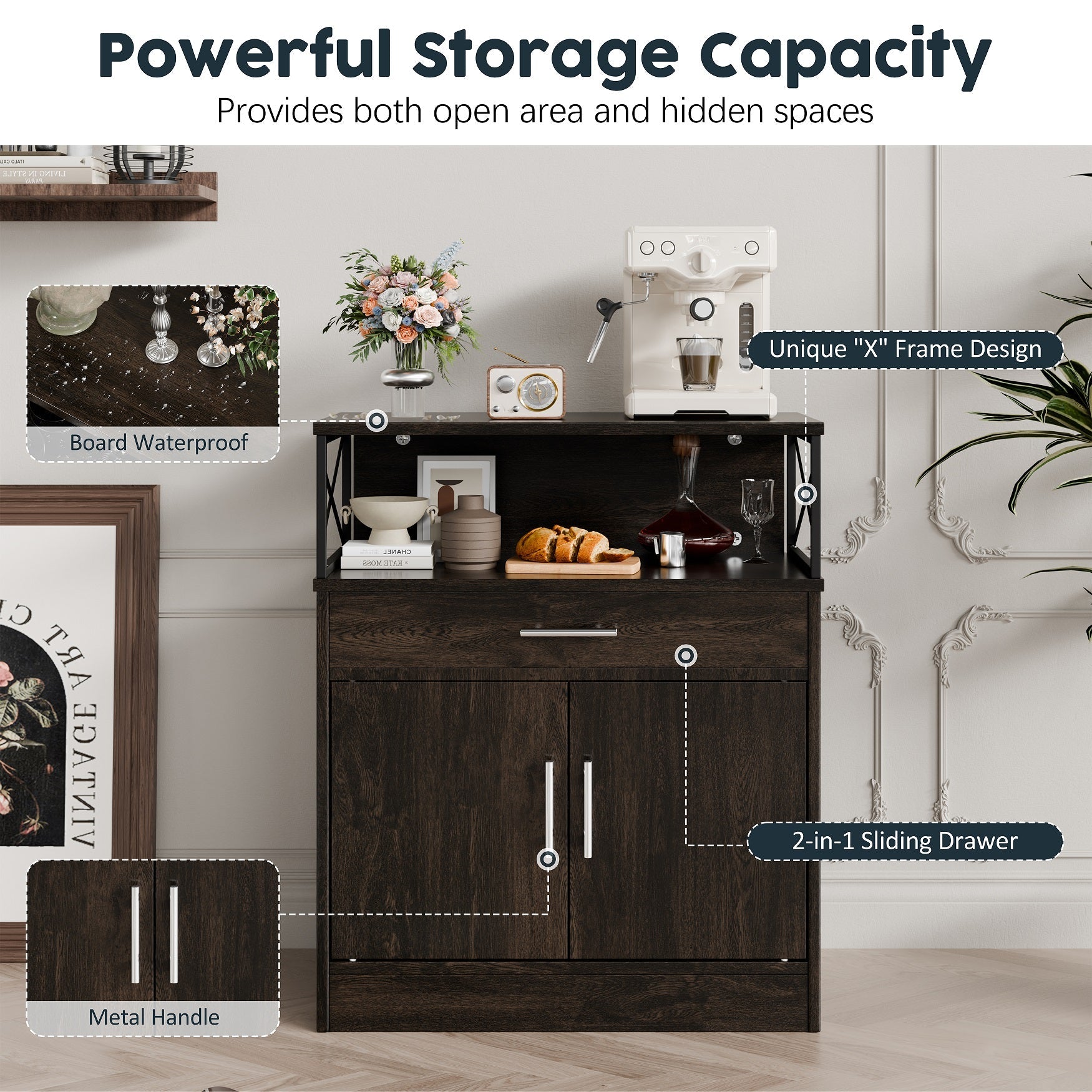 Walsunny Kitchen Buffet Sideboard Cabinet with Adjustable Shelf,Wooden Storage Cabinet with 2 Doors and 1 Drawers£¬Modern Farmhouse Coffee Bar Cabinet with Storage for Kitchen/Living Room (7612660711600)