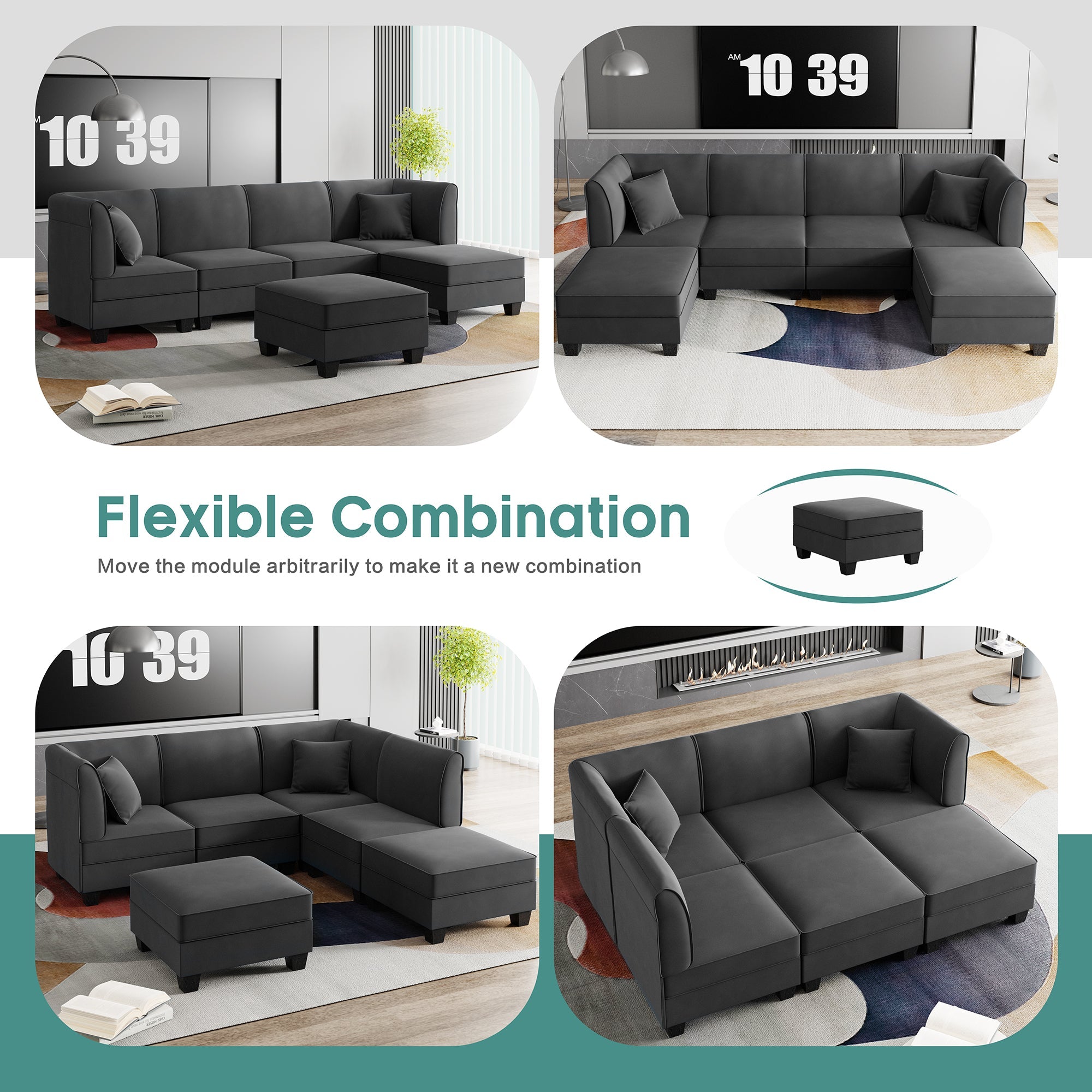 Walsunny  U-Shape Convertible Sectional Sofa Couch with 6 Seats
#color_dark-grey