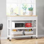 Walsunny 40¡®¡¯ Kitchen Island Storage & Bar Cart with Solid Wood Top#color_white (7278481473712)