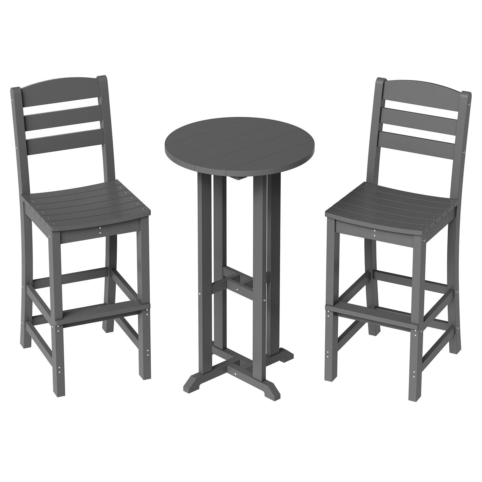 Vongrasig 3 Piece Patio Bar Set, All Weather HDPE High Bistro Stools Chair Set of 2 and Round Pub Bar Table, Outdoor High Top Patio Set for Lawn Garden, Balcony
