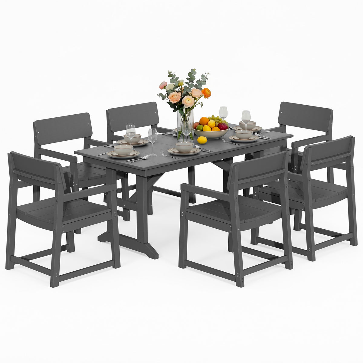 Vongrasig 5 Pieces Patio Dining Set, All Weather Outdoor HDPE Dining Furniture Set with Table and Chairs for 4, Garden Patio Furniture Set for Lawn, Backyard, Poolside