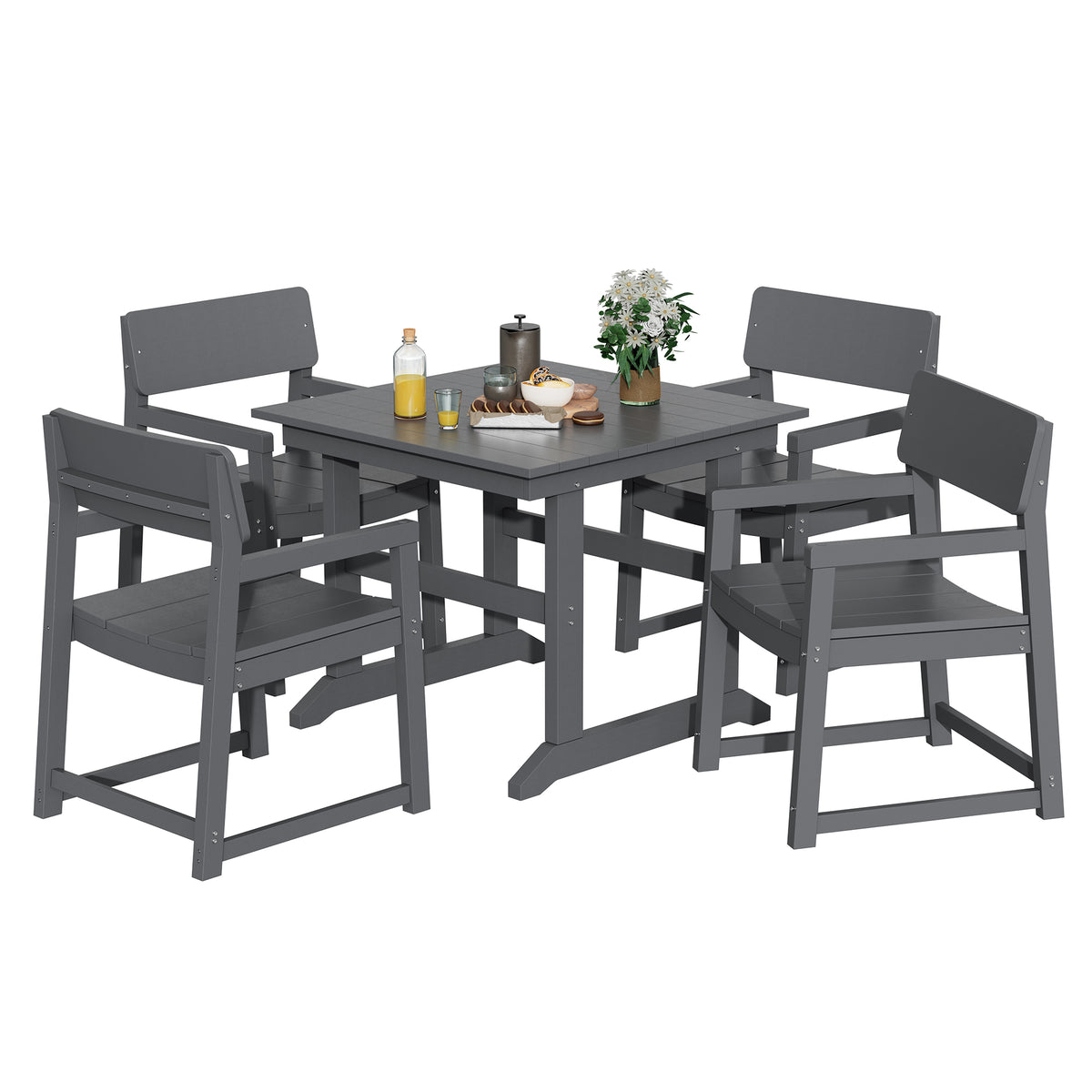 Vongrasig 5 Pieces Patio Dining Set, All Weather Outdoor HDPE Dining Furniture Set with Table and Chairs for 4, Garden Patio Furniture Set for Lawn, Backyard, Poolside