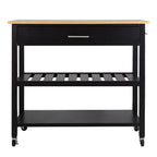 Walsunny 40¡®¡¯ Kitchen Island Storage & Bar Cart with Solid Wood Top#color_black (7278481473712)