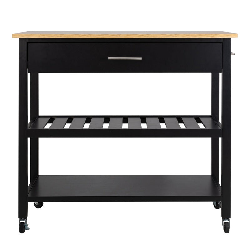 Walsunny 40¡®¡¯ Kitchen Island Storage & Bar Cart with Solid Wood Top#color_black (7278481473712)
