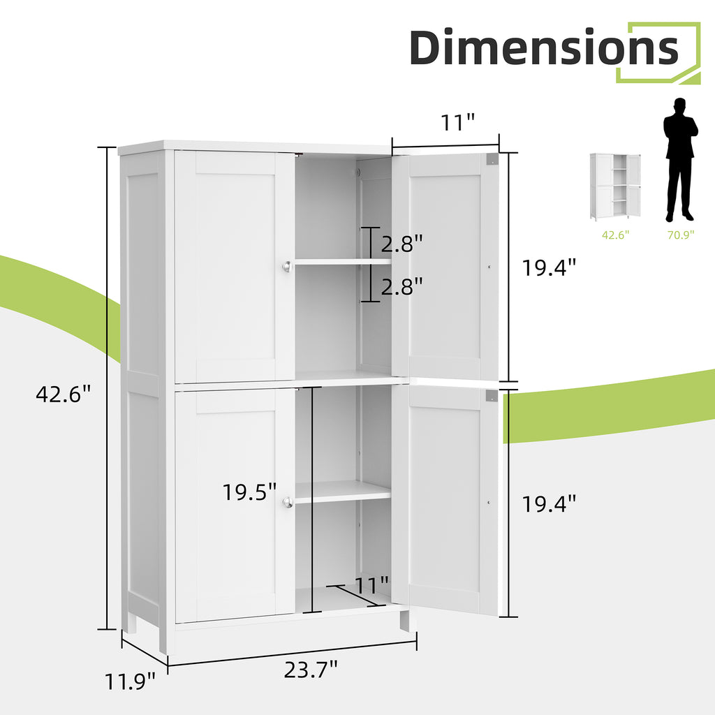 Vongrasig 42.6" Bathroom Storage Cabinet, Modern Floor Cabinet with Doors and Adjustable Shelves, Freestanding Accent Organizer Cupboard for Living Room, Entryway, Kitchen