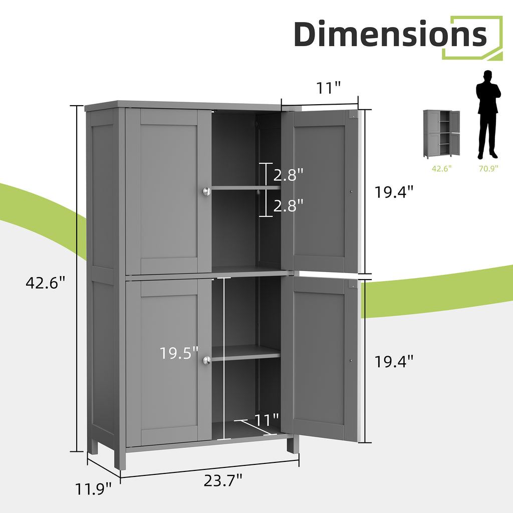 Vongrasig 42.6" Bathroom Storage Cabinet, Modern Floor Cabinet with Doors and Adjustable Shelves, Freestanding Accent Organizer Cupboard for Living Room, Entryway, Kitchen