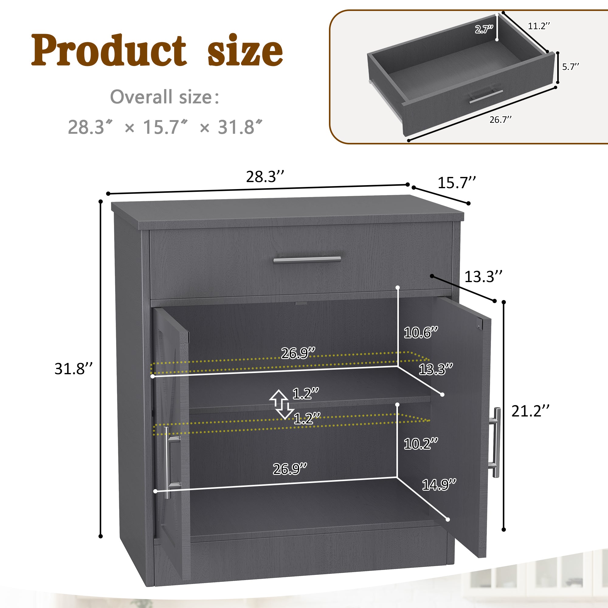 Vongrasig Farmhouse Coffee Bar Cabinet, Small Sideboard Buffet with Storage, Modern Kitchen Storage Cabinet with 1 Drawer and 2 Doors for Kitchen, Dining Room