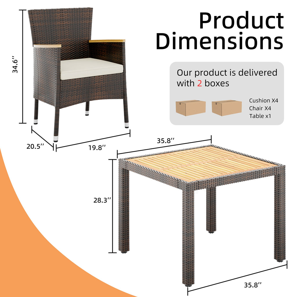 Walsunny 5 Pieces/ 7 Pieces Patio Dining Set, Square Wood Table (7047179927728)