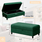 Walsunny Sectional Sofa With Long Storage Ottoman For Small Apartment#color_green