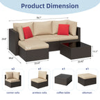 Vongrasig 5 Piece Patio Furniture Sets, Outdoor Patio Set Sectional Sofa, All-Weather PE Rattan Outdoor Couch with Ottoman, Glass Table for Garden, Backyard, Porch, Beige