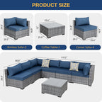 Walsunny Patio Furniture 7 Pieces Outdoor Sectional Sofa Set, Silver Wicker#color_aegean-blue