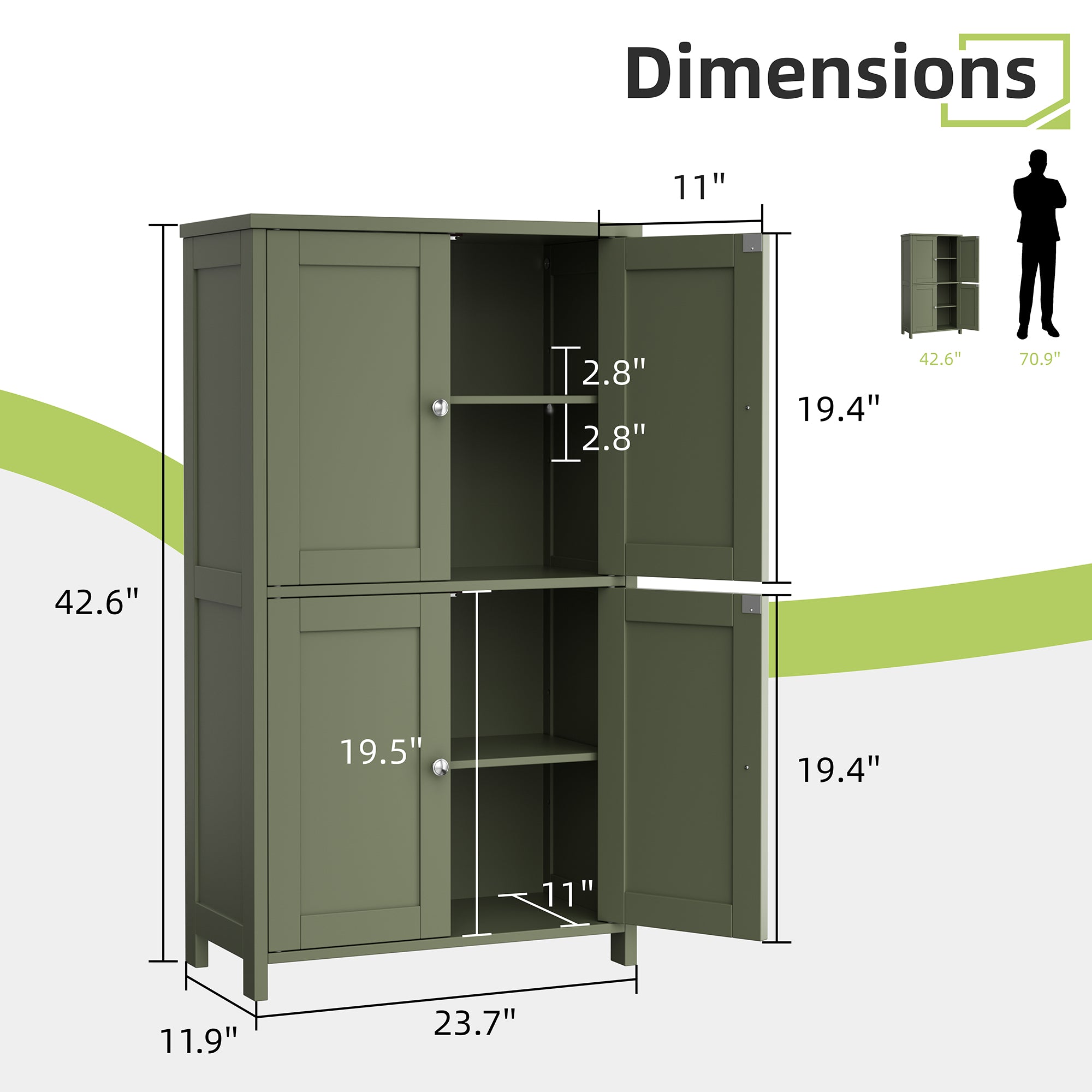 Vongrasig Bathroom Storage Cabinet, Modern Floor Cabinet with Storage, Adjustable Shelves, Freestanding Cabinet for Bthroom, Living Room, Entryway