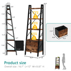 Vongrasig 5 Tier Bookshelf with Drawer, Industrial Tall Narrow Bookcase, Display Shelf Modern Wood and Metal Bookshelves, Free Standing Storage Organizer for Office, Living Room
