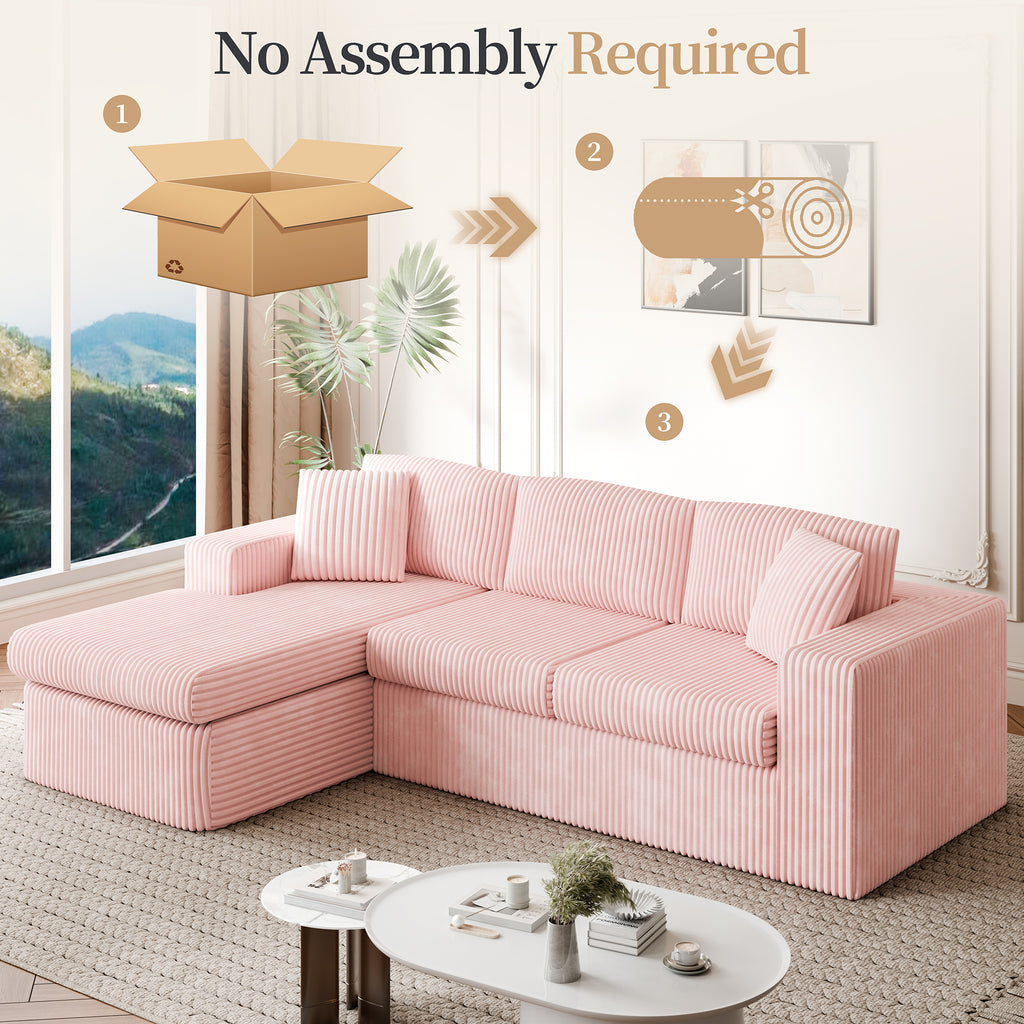 Vongrasig 105" Boneless Couches for Living Room, Sectional Couches Modular Sofa with L-Shaped Chaise, Memory Foam Comfy Cloud Couch with Plush Corduroy Fabric, No Assembly Required