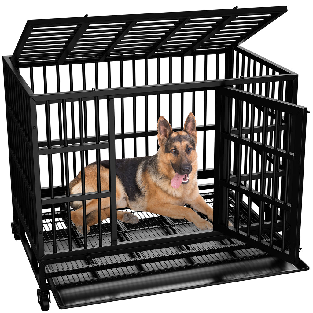 Vongrasig 38 Inch Heavy Duty Indestructible Dog Crate, Escape Proof Dog Cage Kennel with Lockable Wheels,High Anxiety Double Door Dog Cage,Extra Large XL XXL Crate Indoor for Large Dogs