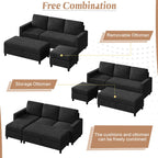 Walsunny Sectional Sofa With Long Storage Ottoman For Small Apartment#color_black (7136755155120)