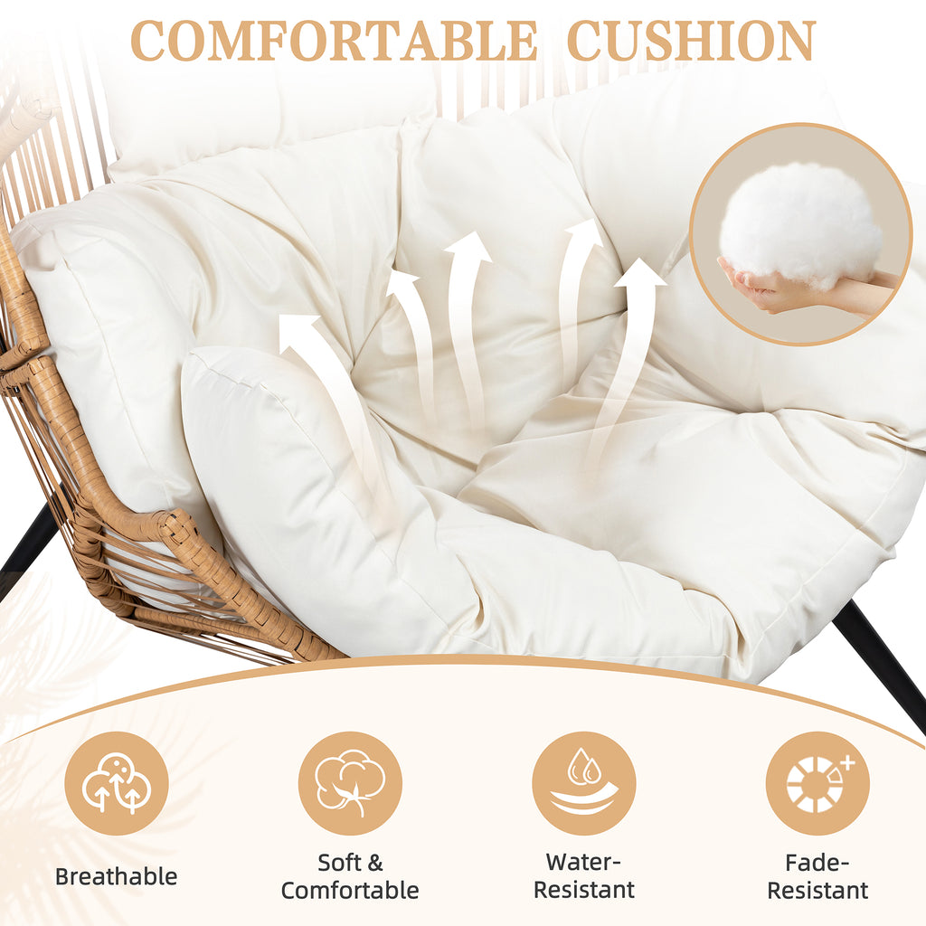 Vongrasig Outdoor Wicker Egg Chair PE Rattan Chair with Cushion, Oversized Patio Lounge Chair for Outdoor, Indoor, Balcony, Backyard, Garden