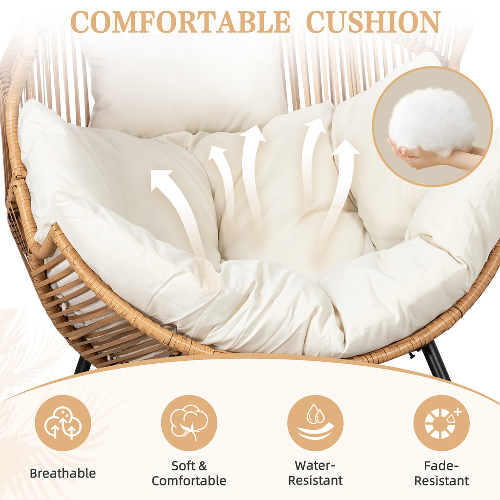 Vongrasig Outdoor Wicker Egg Chair PE Rattan Chair with Cushion, Oversized Patio Lounge Chair for Outdoor, Indoor, Balcony, Backyard, Garden