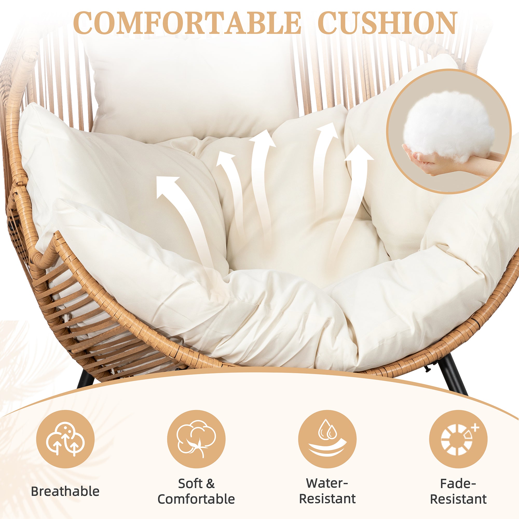 Vongrasig Outdoor Wicker Egg Chair PE Rattan Chair with Cushion, Oversized Patio Lounge Chair for Outdoor, Indoor, Balcony, Backyard, Garden