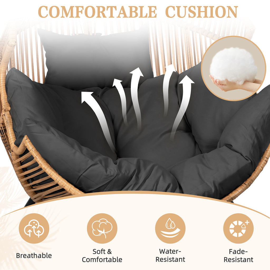 Vongrasig Outdoor Wicker Egg Chair PE Rattan Chair with Cushion, Oversized Patio Lounge Chair for Outdoor, Indoor, Balcony, Backyard, Garden