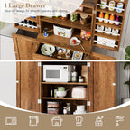 Vongrasig Kitchen Pantry Storage Cabinet with Barn Doors, Drawer and Adjustable Shelves, 6-Tier Tall Rustic Wood Cupboard Locker for Kitchen, Dining Room, Living Room, Bathroom