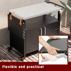 Vongrasig Outdoor Grill Cart, Patio Kitchen Island with Storage, Outdoor Bar Table BBQ Cart Pizza Oven Table with Foldable Stainless Steel Top & Wheels