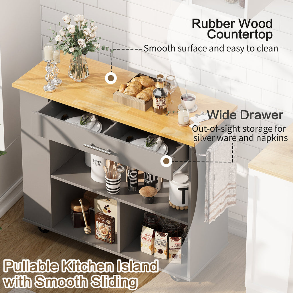 Walsunny Kitchen Island on Wheels with Storage Cabinet, Rolling Cart Kitchen Storage Organizer with/3 Side Spice Rack, 2 Tier Open Shelf for Kitchen (7404396511408)