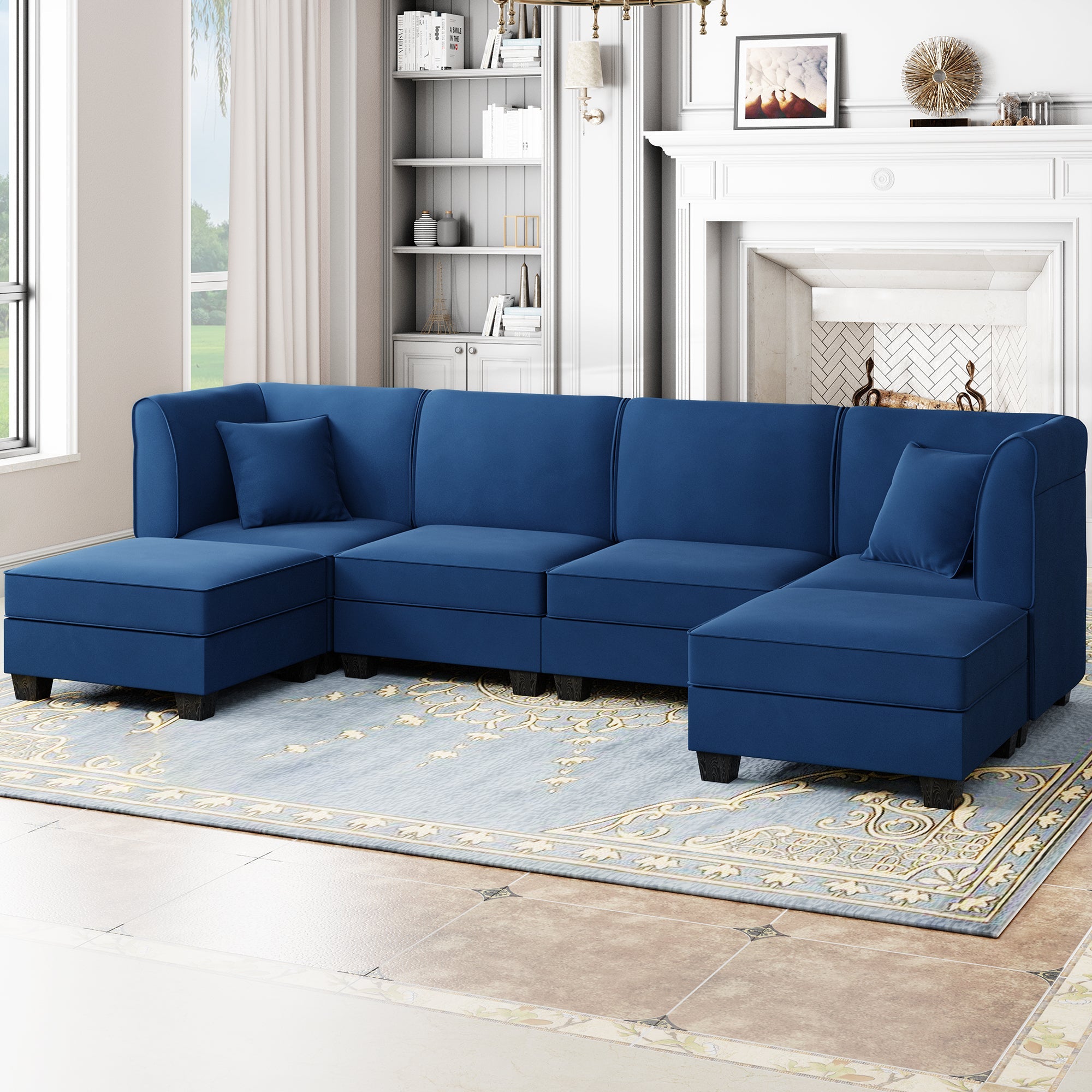 Walsunny  U-Shape Convertible Sectional Sofa Couch with 6 Seats
#color_dark-blue