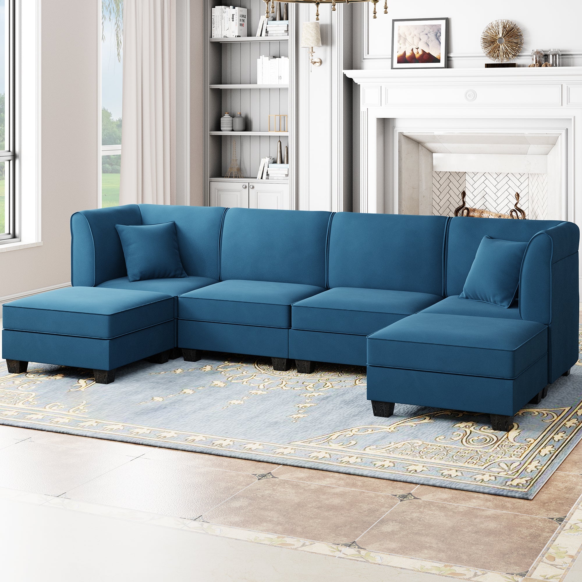 Walsunny  U-Shape Convertible Sectional Sofa Couch with 6 Seats
#color_blue