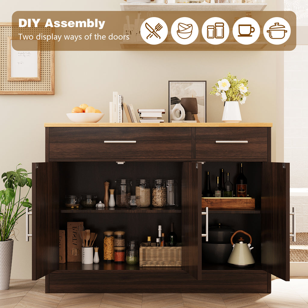 Vongrasig 43” Coffee Bar Cabinet, Farmhouse Buffet Cabinet with Storage, Sideboard Buffet with Drawers and Shelves for Kitchen