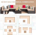 Vongrasig Patio Furniture Sets, Outdoor Patio Set Sectional Sofa, All-Weather PE Rattan Outdoor Couch with Ottoman, Glass Table for Garden, Backyard, Porch