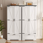 Vongrasig Kitchen Pantry Storage Cabinet with Barn Doors, Drawer and Adjustable Shelves, 4-Tier Tall Rustic Wood Cupboard Locker for Kitchen, Living Room, Bathroom, Dining Room