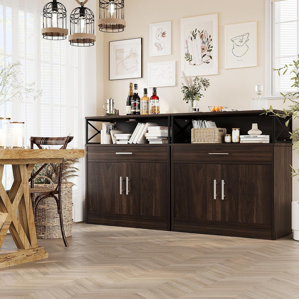 Vongrasig Farmhouse Coffee Bar Cabinet, Small Sideboard Buffet with Storage, Modern Kitchen Storage Cabinet with 1 Drawer and 2 Doors for Kitchen, Dining Room