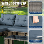Vongrasig 3 Pieces Patio Furniture Sets, All-Weather Wicker Outdoor Sofa Couch Sectional Set, Small Conversation Set for Patio, Garden w/Cushion, Glass Table