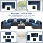 Vongrasig Patio Furniture 7 Pieces Outdoor Sectional Sofa Set, Black Wicker