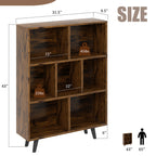 Vongrasig 7 Cube Bookshelf, 3 Tier Mid-Century Modern Bookcase with Legs, Wooden Bookshelf Storage Organizer Display Bookcase for Bedroom, Living Room, Office, Rustic