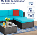 Vongrasig Patio Furniture Sets, Outdoor Patio Set Sectional Sofa, All-Weather PE Rattan Outdoor Couch with Ottoman, Glass Table for Garden, Backyard, Porch