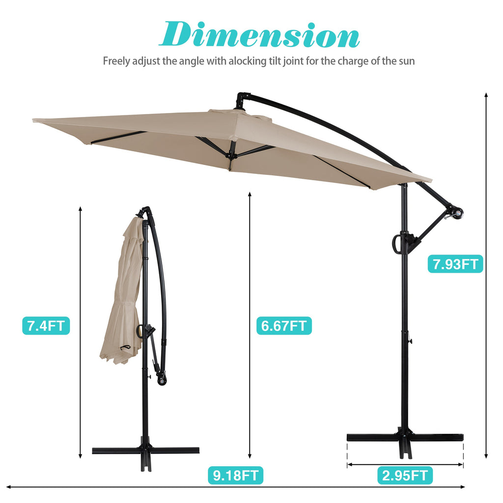 Walsunny Patio Offset Umbrella Easy Tilt Adjustment,Crank and Cross Base, Outdoor Cantilever Hanging Umbrella with 8 Ribs (7504185786544)