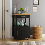 Walsunny Rolling Kitchen Island With Solid Wood Top #color_black