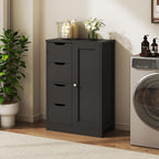 Vongrasig Bathroom Floor Storage Cabinet, Wooden Storage Organizer with 4 Drawers and 1 Door, Freestanding Pantry Cabinet with Adjustable Shelves for Bathroom, Living Room, Kitchen, Entryway