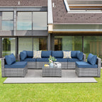 Walsunny Patio Furniture 7 Pieces Outdoor Sectional Sofa Set, Silver Wicker#color_aegean-blue