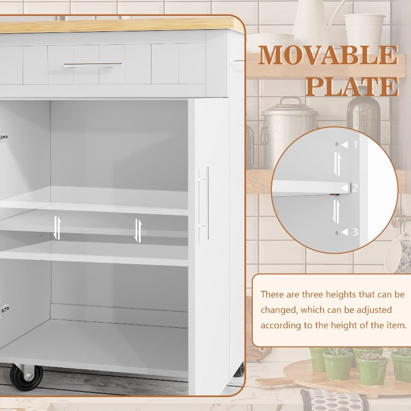 Walsunny 26 Rolling Kitchen Island with Solid Wood Top#color_white