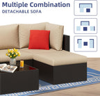 Vongrasig Patio Furniture Sets, Outdoor Patio Set Sectional Sofa, All-Weather PE Rattan Outdoor Couch with Ottoman, Glass Table for Garden, Backyard, Porch