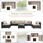 Vongrasig Patio Furniture 7 Pieces Outdoor Sectional Sofa Set, Black Wicker