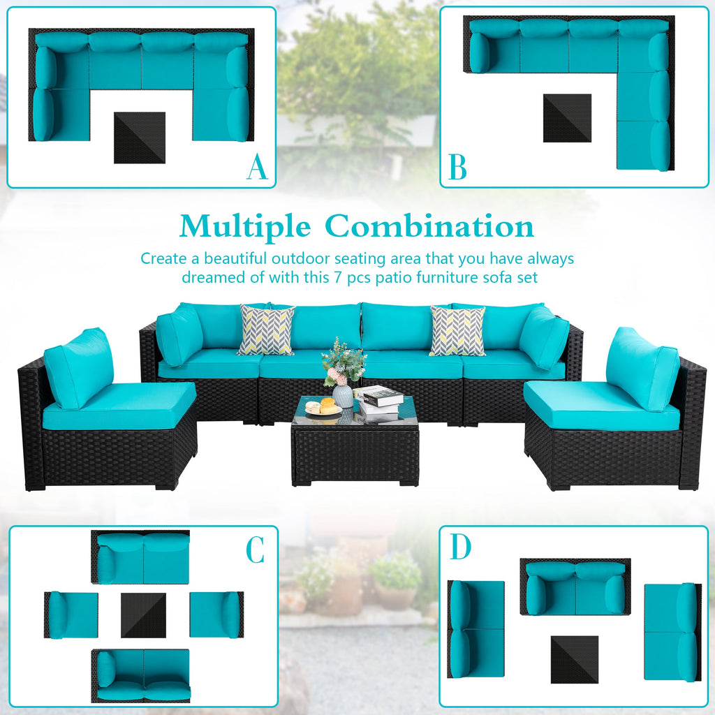 Vongrasig Patio Furniture 7 Pieces Outdoor Sectional Sofa Set, Black Wicker