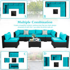 Vongrasig Patio Furniture 7 Pieces Outdoor Sectional Sofa Set, Black Wicker