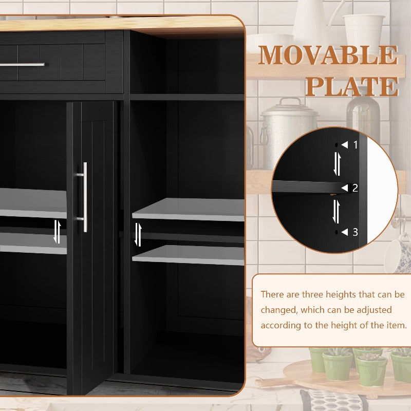 Walsunny 42¡®¡¯ Kitchen Island Cart Storage with Solid Wood Top#color_black
