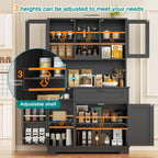 Vongrasig Kitchen Pantry Cabinet, Farmhouse Kitchen Hutch Tall Storage Cabinet with Doors and Shelves, Modern Food Pantry for Dining Room