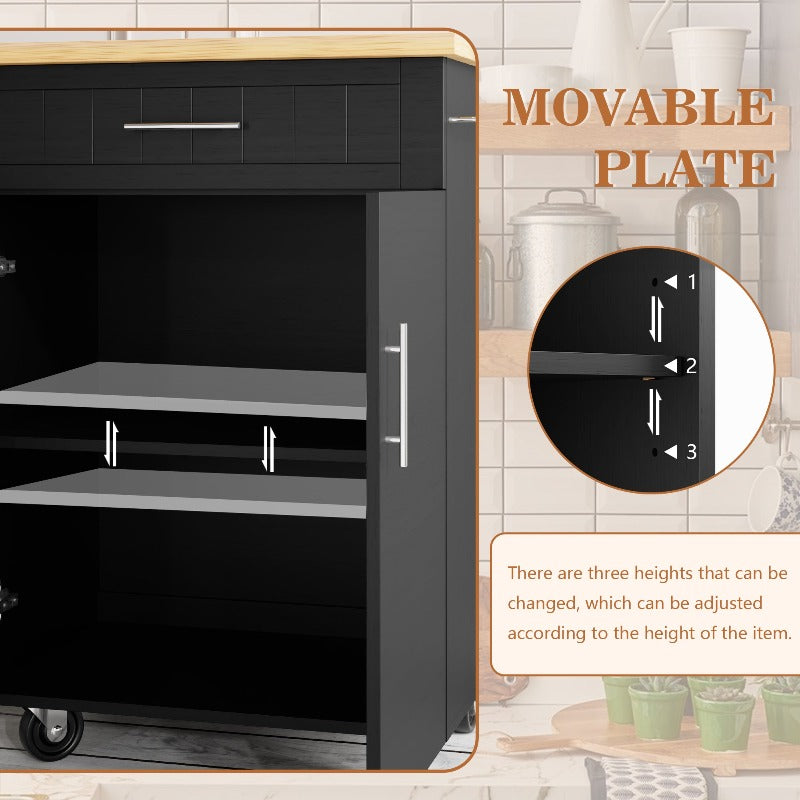 Walsunny 26 Rolling Kitchen Island with Solid Wood Top#color_black