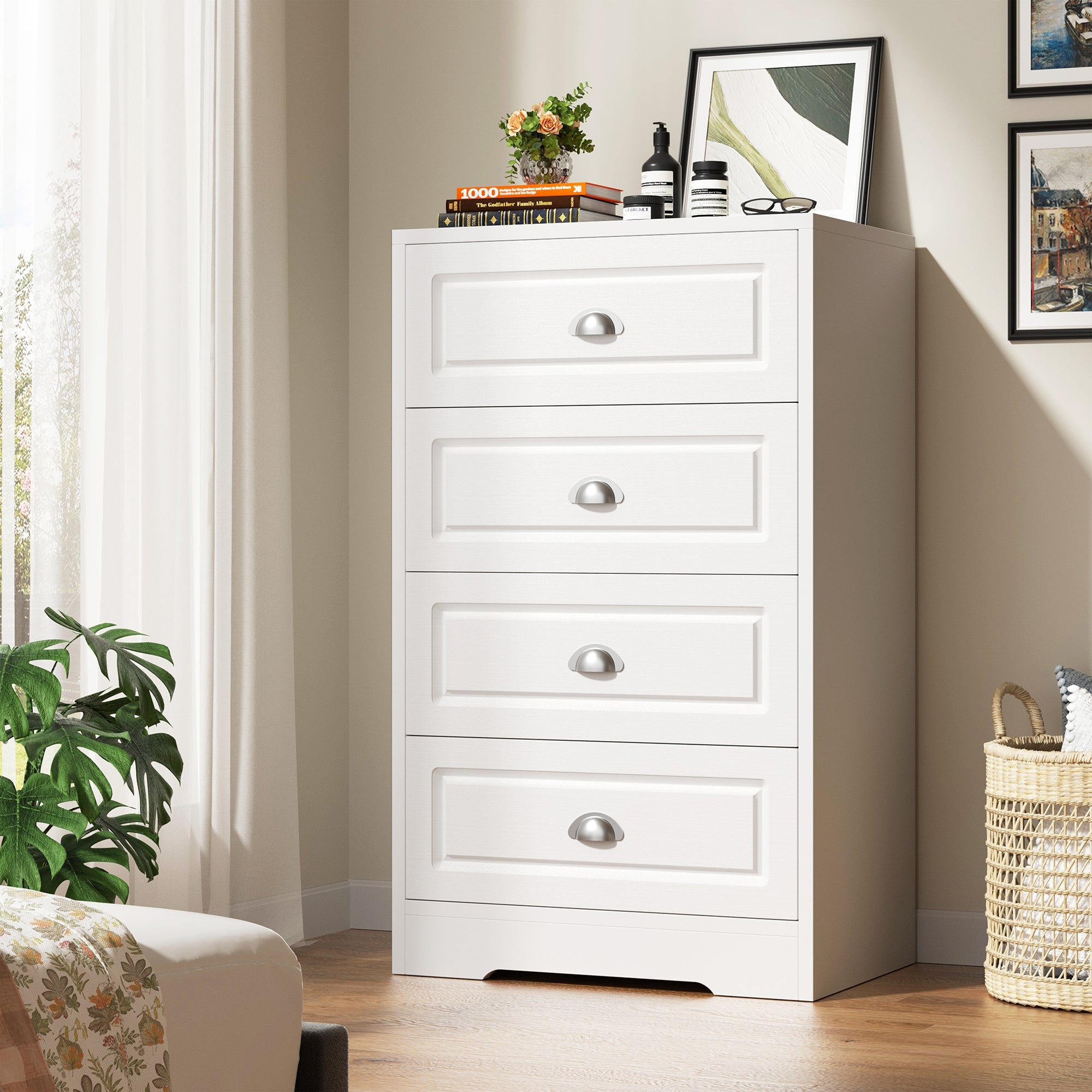 Walsunny 5 Drawer White Vertical Dresser Modern Storage Cabinet with Handle-Drawer Chest Wood Organizer for Living Room (7504209772720)